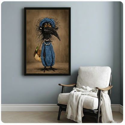 Whimsical Crow Lady Portrait Canvas Wall Art