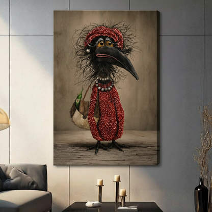 Quirky Crow Red Outfit Funny Canvas Art Wall Art