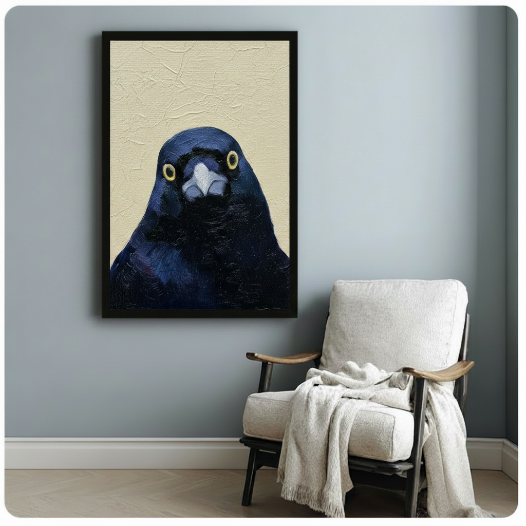 Minimalist Dark Pigeon Portrait Oil Canvas Art