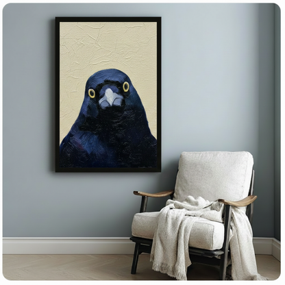 Minimalist Dark Pigeon Portrait Oil Canvas Art