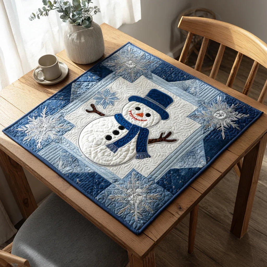 Crystal Snowman Snowflake Quilted Table Topper