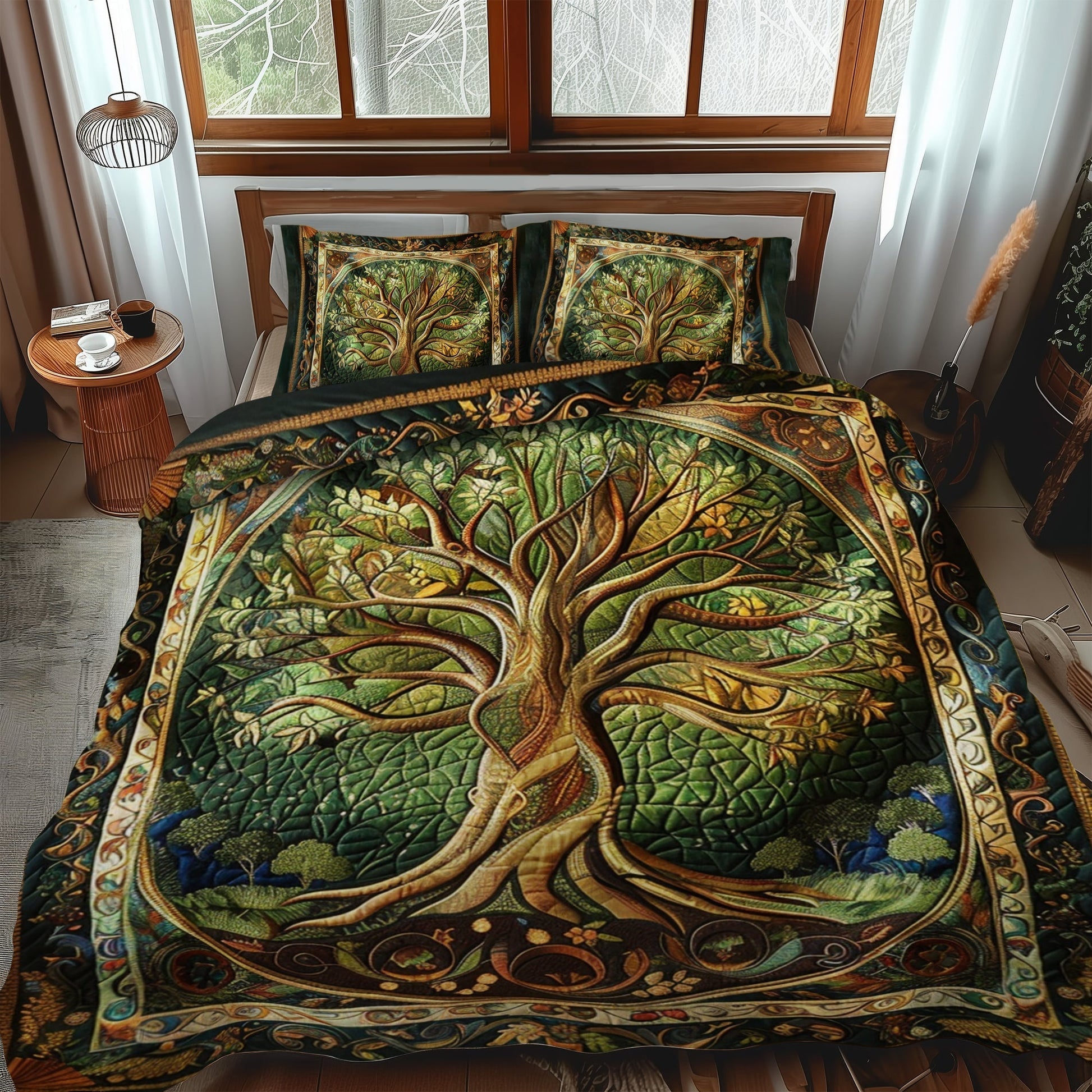 Vibrant Tree of Life 3-Piece Quilted Bedding Set - Single (59" x 70")