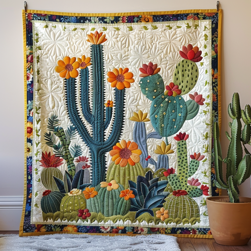 Cactus Blooming Quilted Blanket - Throw (55" x 60")