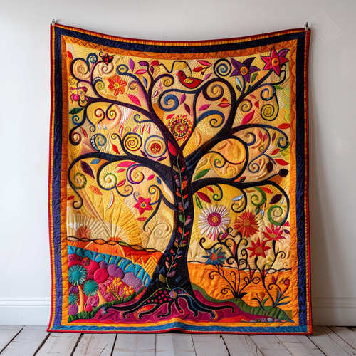 Colorful Tree of Life Art Quilted Blanket - Throw (55" x 60")
