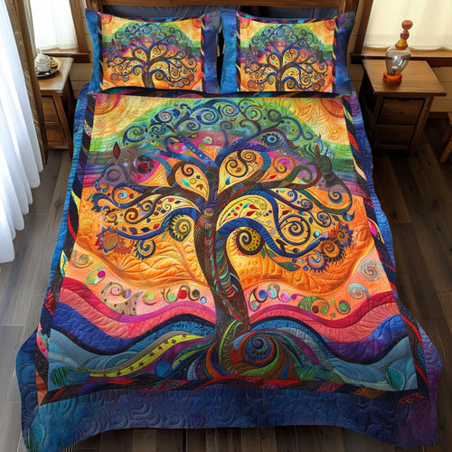 Tree of Life Patterned 3-Piece Quilted Bedding Set - Single (59" x 70")