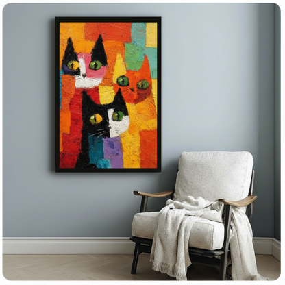Colorful Abstract Cats Cubist Canvas Wall Art