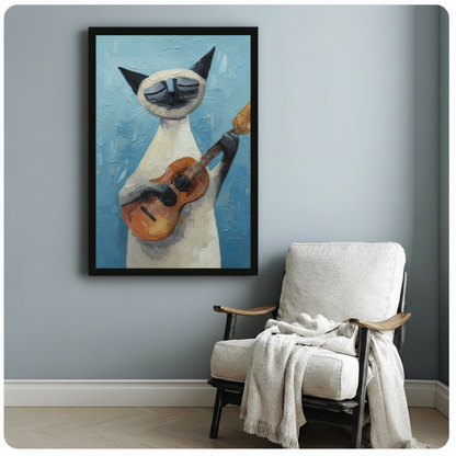 Siamese Cat Guitar Cubist Canvas Art Wall Art