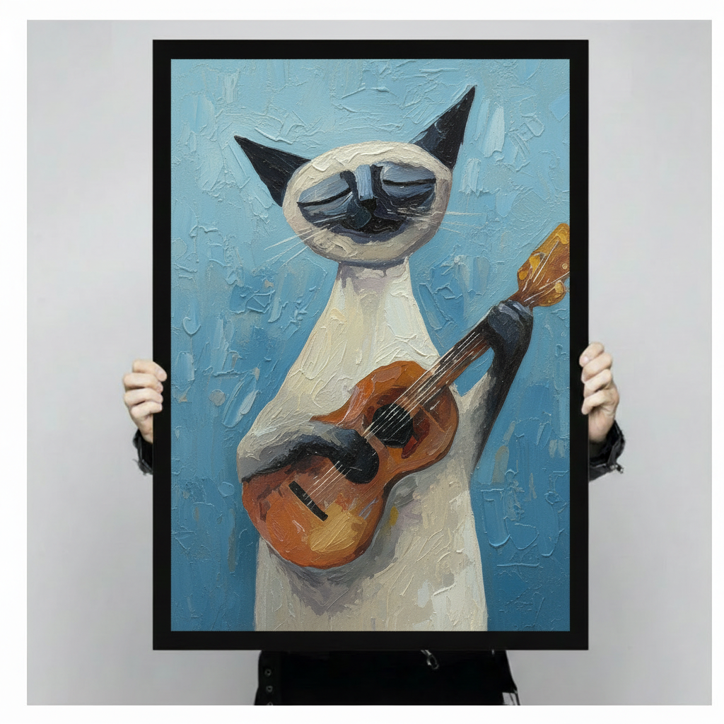 Siamese Cat Guitar Cubist Canvas Art Wall Art