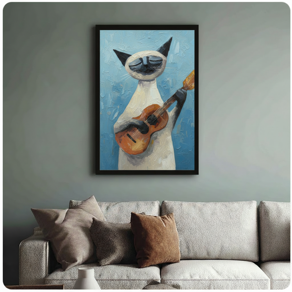 Siamese Cat Guitar Cubist Canvas Art Wall Art