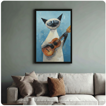 Siamese Cat Guitar Cubist Canvas Art Wall Art