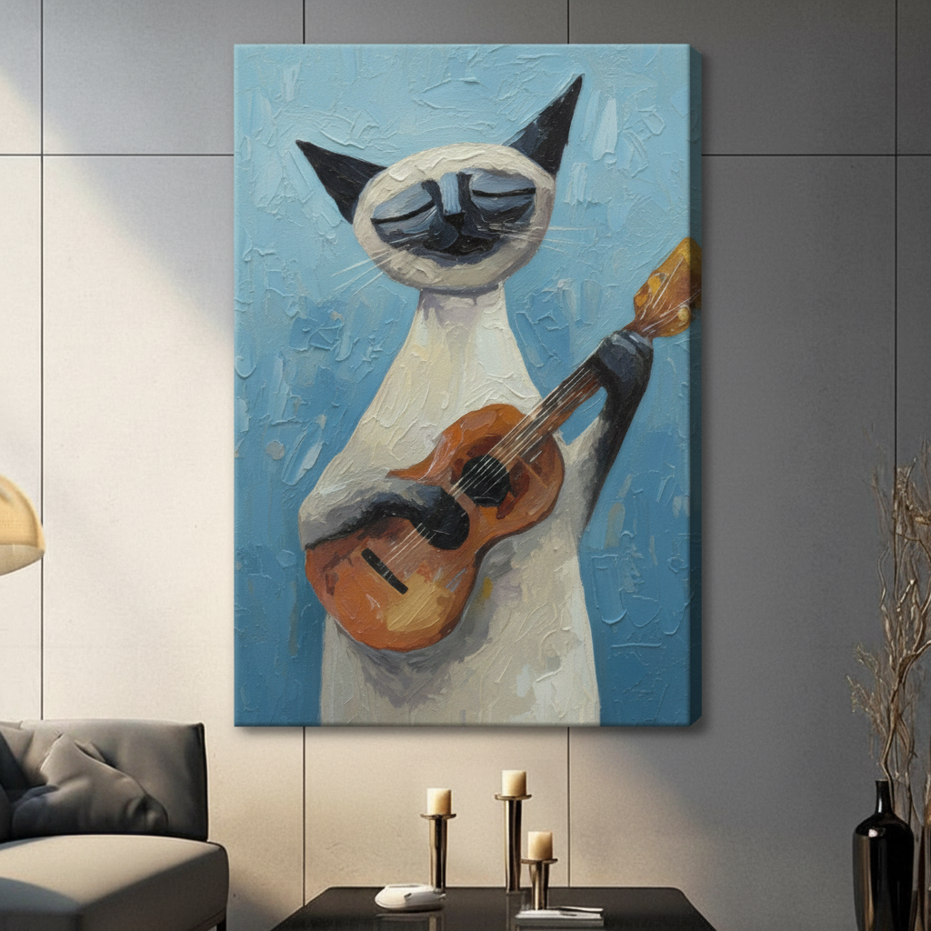 Siamese Cat Guitar Cubist Canvas Art Wall Art