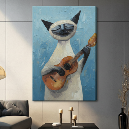 Siamese Cat Guitar Cubist Canvas Art Wall Art