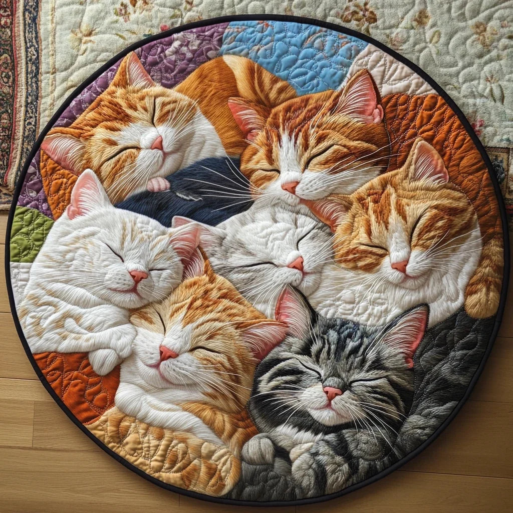 Cuddling Cat Quilted Round Mat