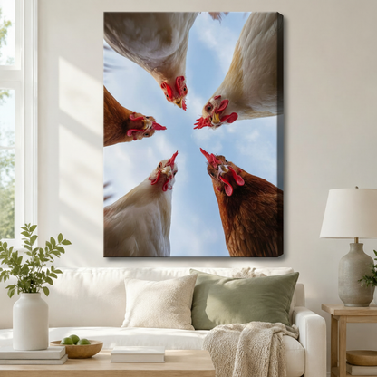 Funny Chickens Worm's Eye View Canvas Wall Art