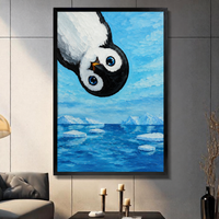 Curious Penguin Oil Painting Canvas Wall Art