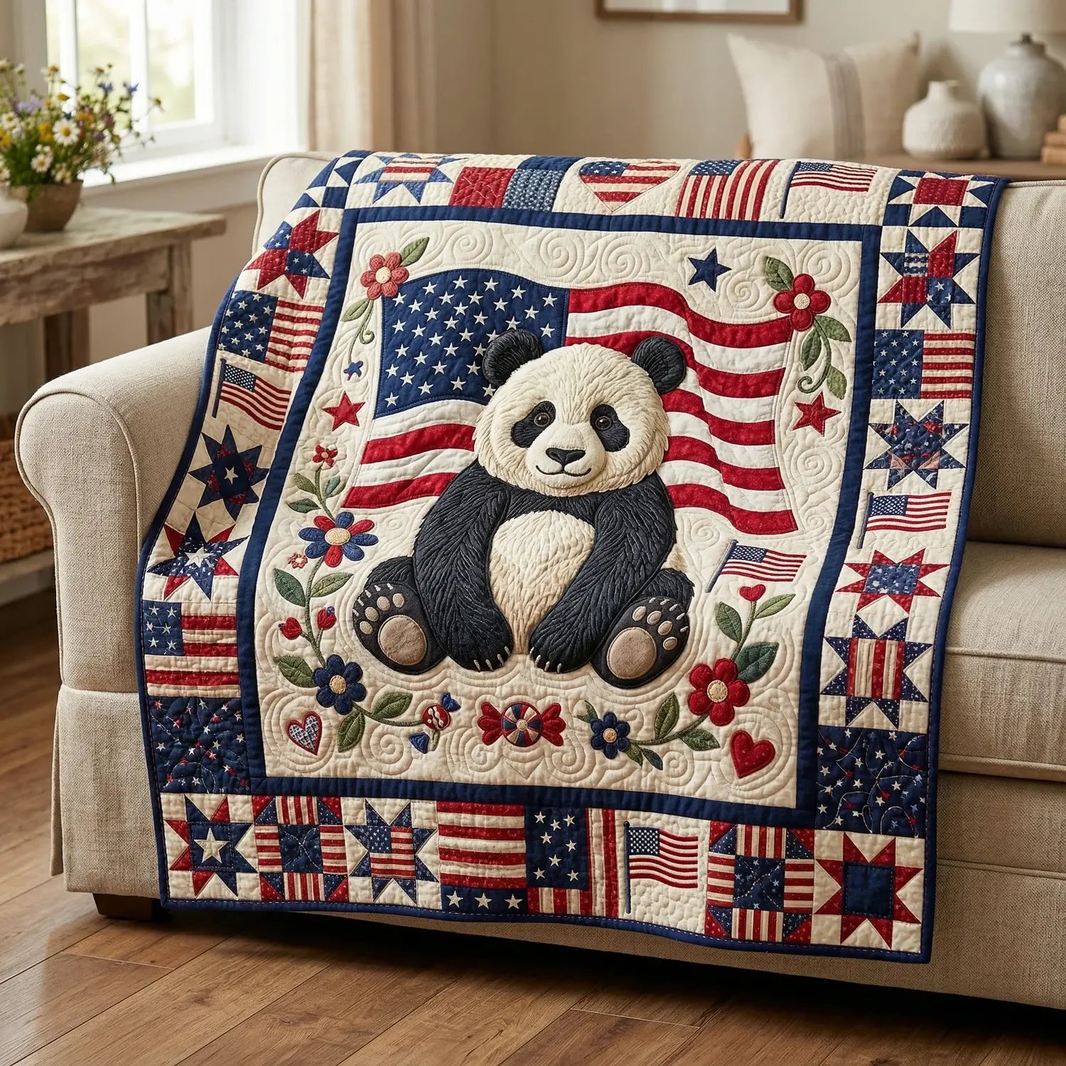 Cute American Panda Quilt Blanket