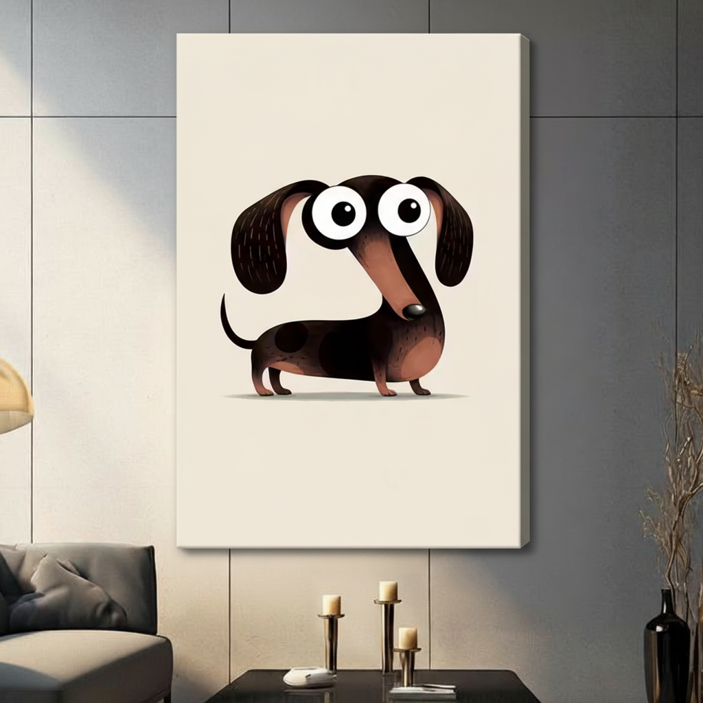 Cute Dachshund Big Eyes Funny Canvas Wall Art