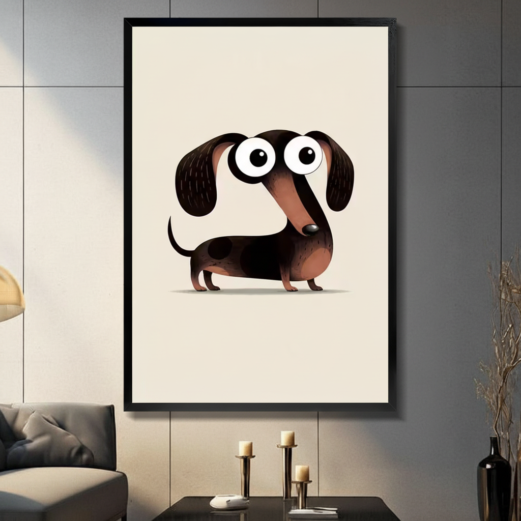 Cute Dachshund Big Eyes Funny Canvas Wall Art