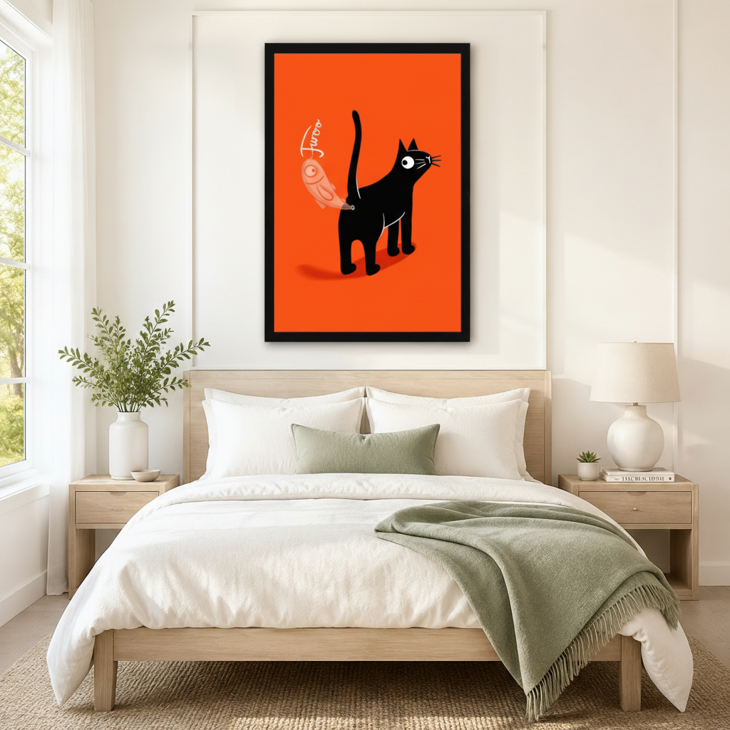 Black Cat Fish Orange Pop Art Canvas Wall Art