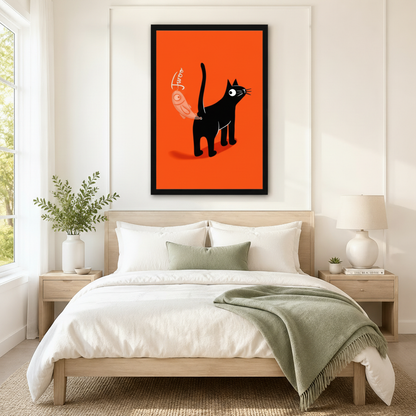 Black Cat Fish Orange Pop Art Canvas Wall Art