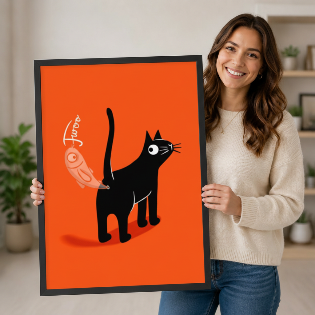 Black Cat Fish Orange Pop Art Canvas Wall Art