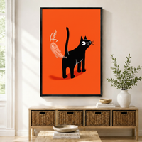 Black Cat Fish Orange Pop Art Canvas Wall Art