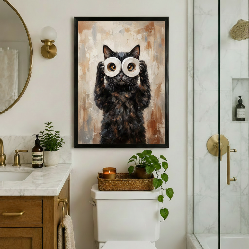 Funny Black Cat Toilet Paper Canvas Art Wall Art