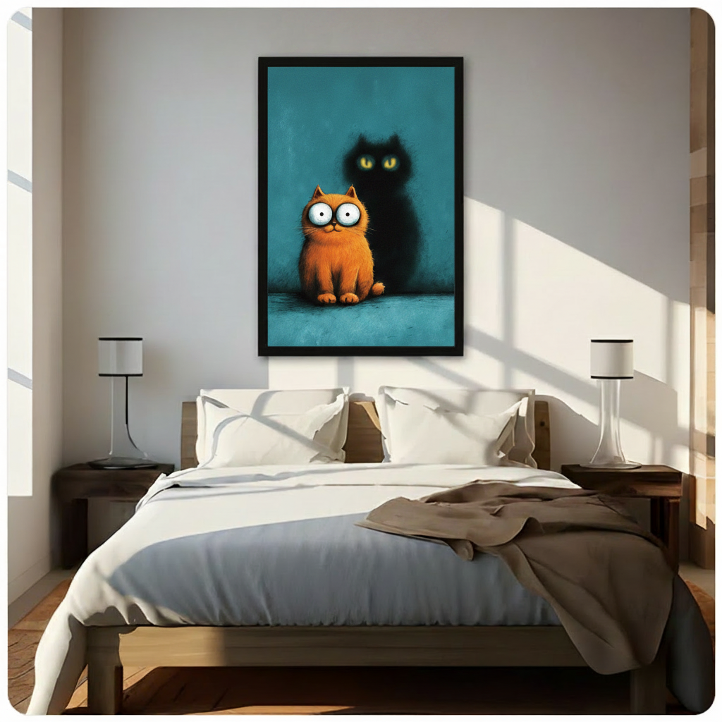 Funny Cat Shadow Whimsical Canvas Wall Art