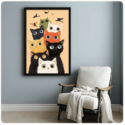 Cute Big-Eye Cats Cartoon Canvas Wall Art