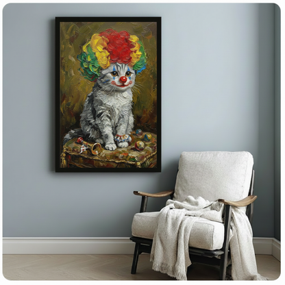 Funny Clown Cat Oil Painting Canvas Wall Art