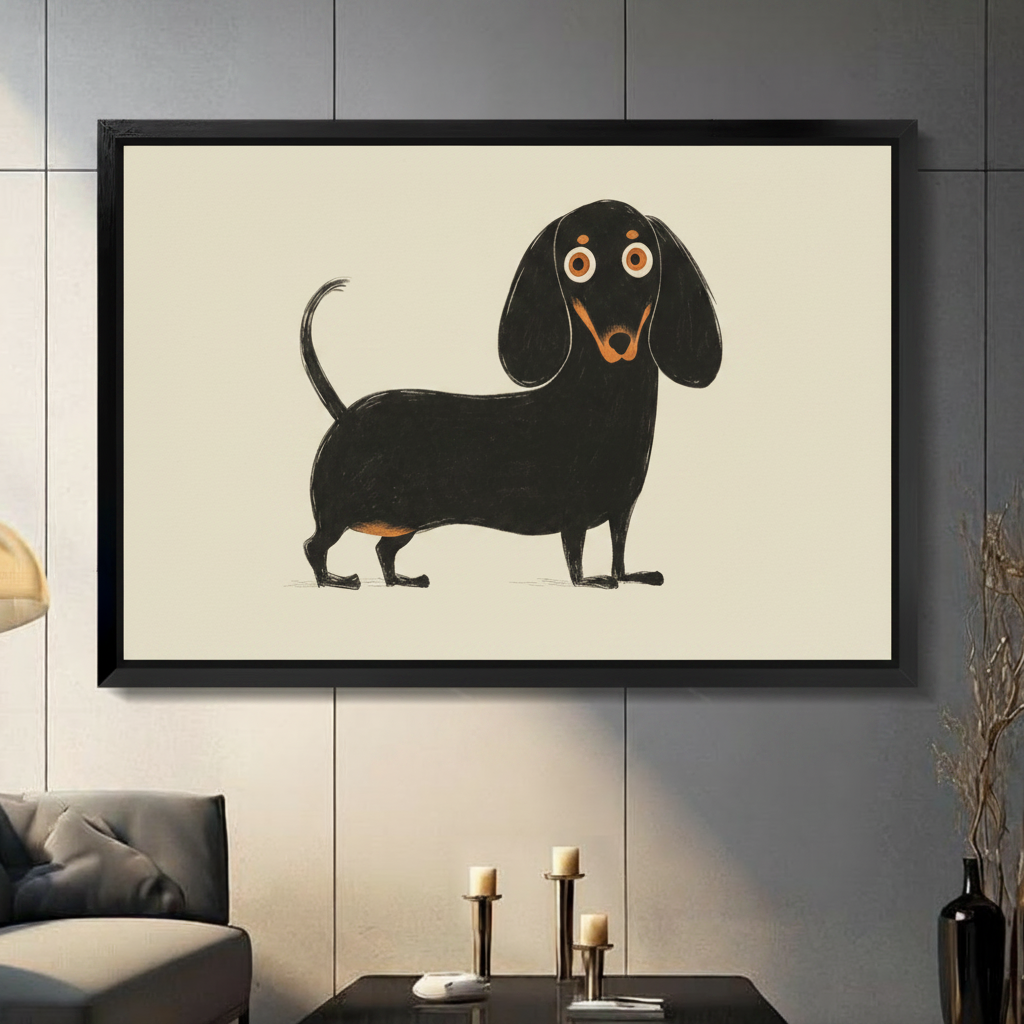 Whimsical Dachshund Minimalist Framed Canvas Art