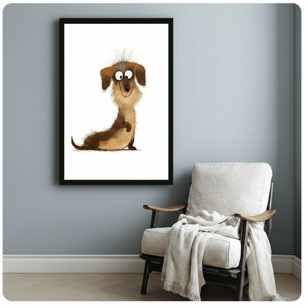 Cute Dachshund Funny Dog Framed Canvas Art Wall Art