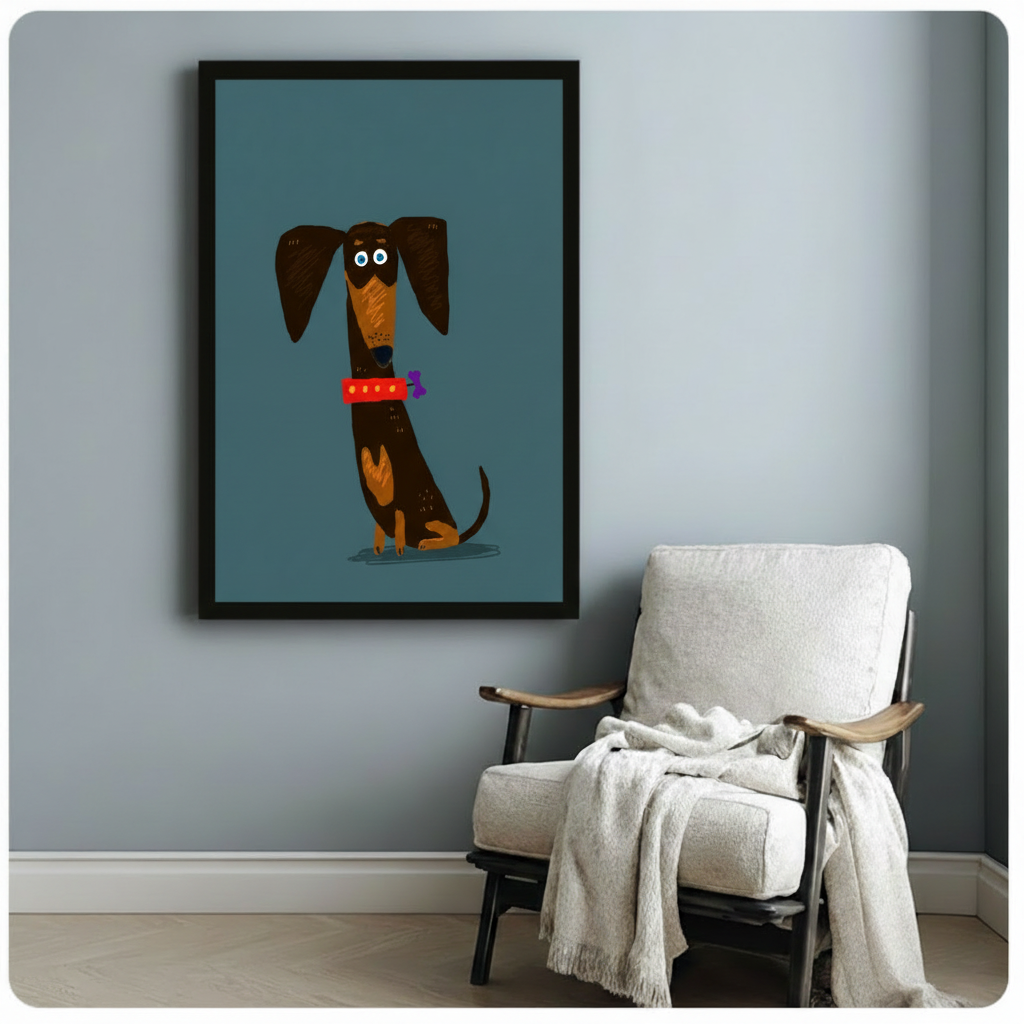 Cute Dachshund Portrait Folk Art Canvas Print