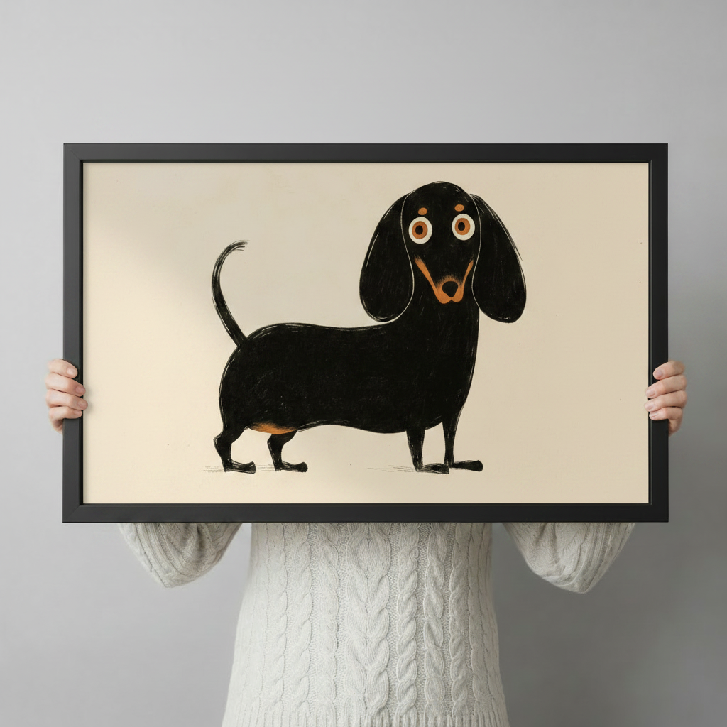 Whimsical Dachshund Minimalist Framed Canvas Art
