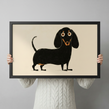 Whimsical Dachshund Minimalist Framed Canvas Art