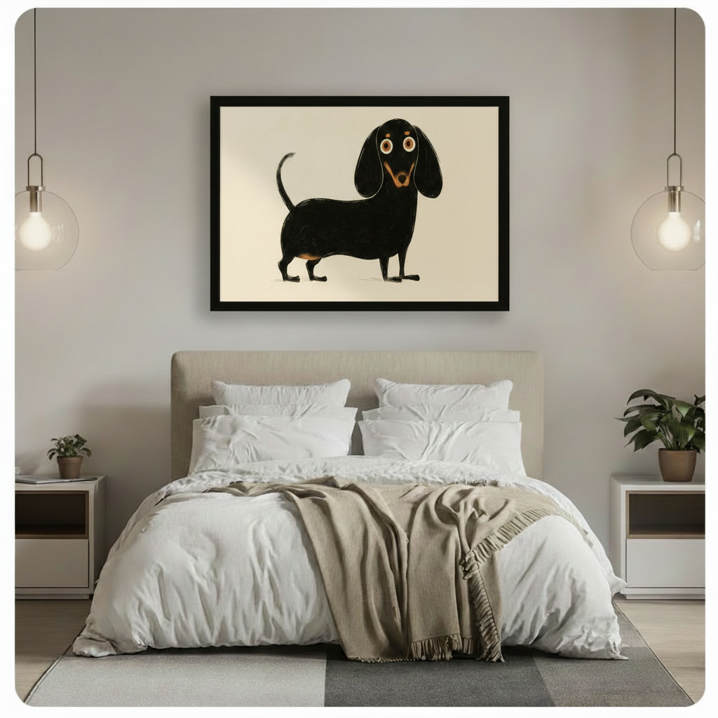 Whimsical Dachshund Minimalist Framed Canvas Art