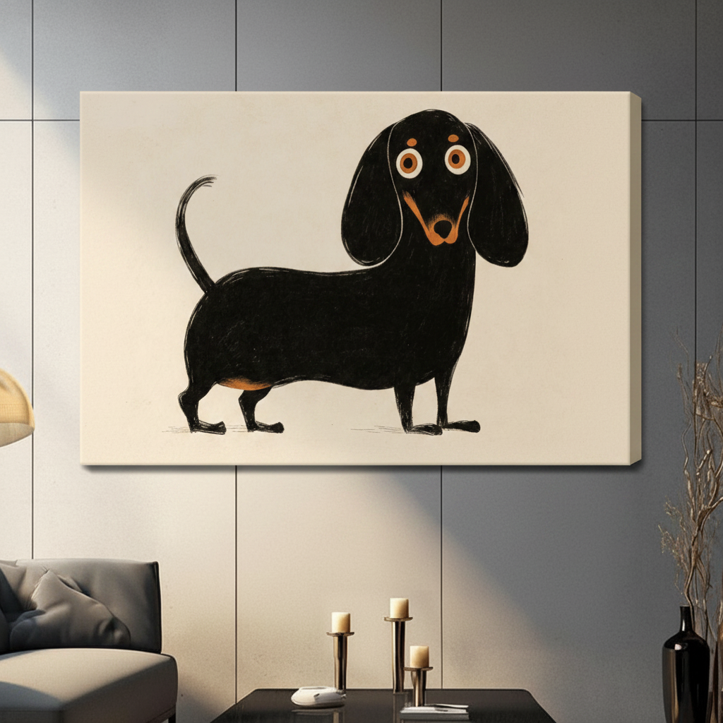 Whimsical Dachshund Minimalist Framed Canvas Art
