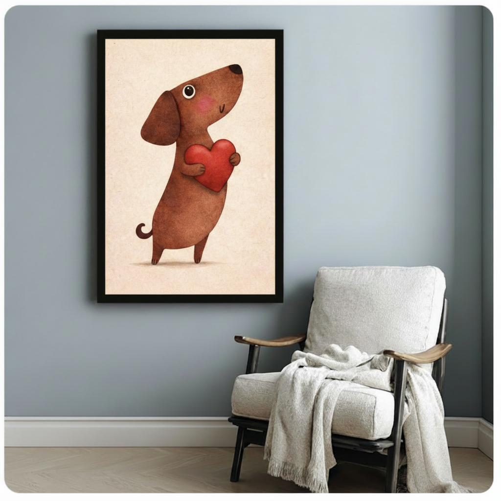 Cute Dachshund Heart Love Canvas Art Wall Art