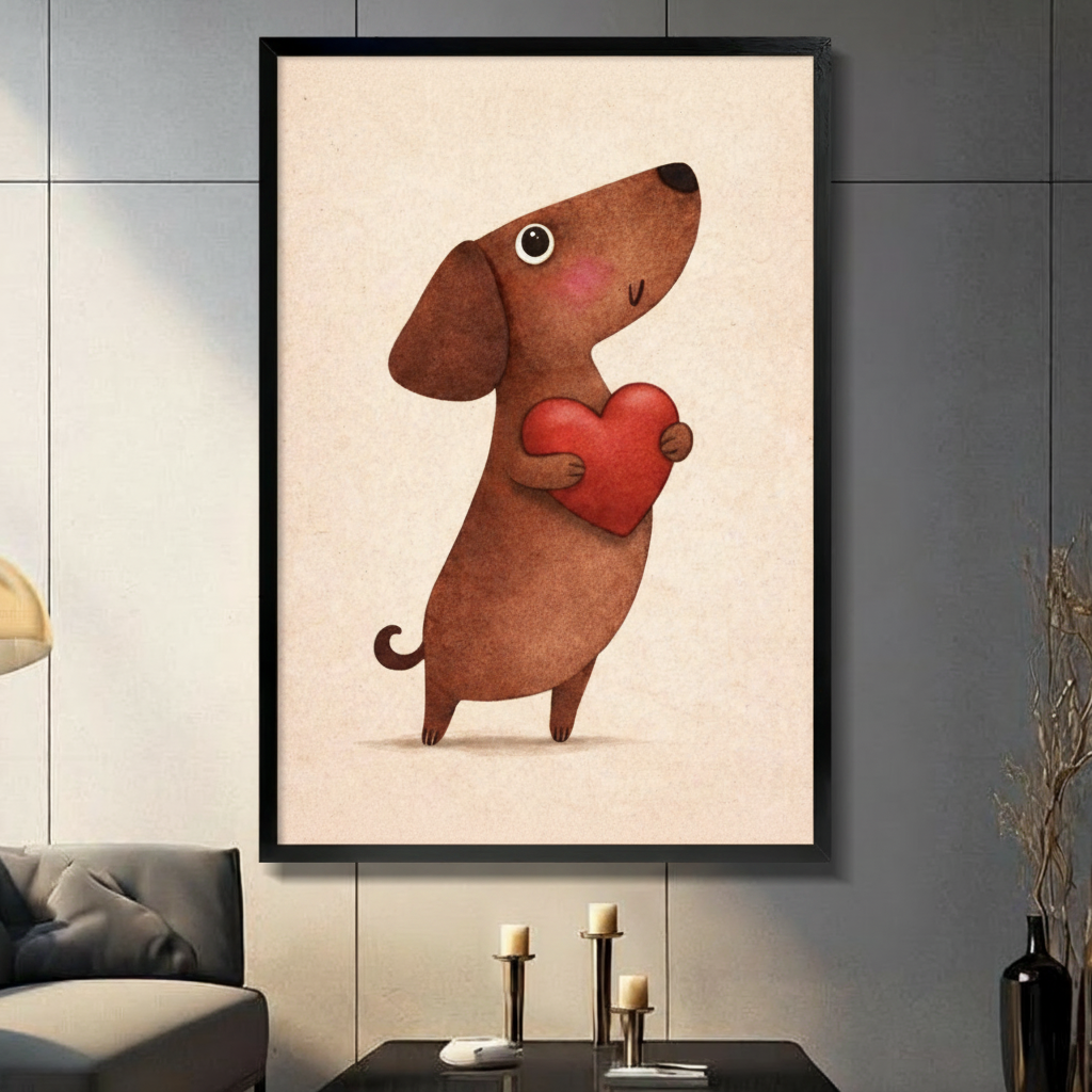 Cute Dachshund Heart Love Canvas Art Wall Art