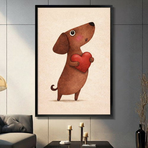 Cute Dachshund Heart Love Canvas Art Wall Art