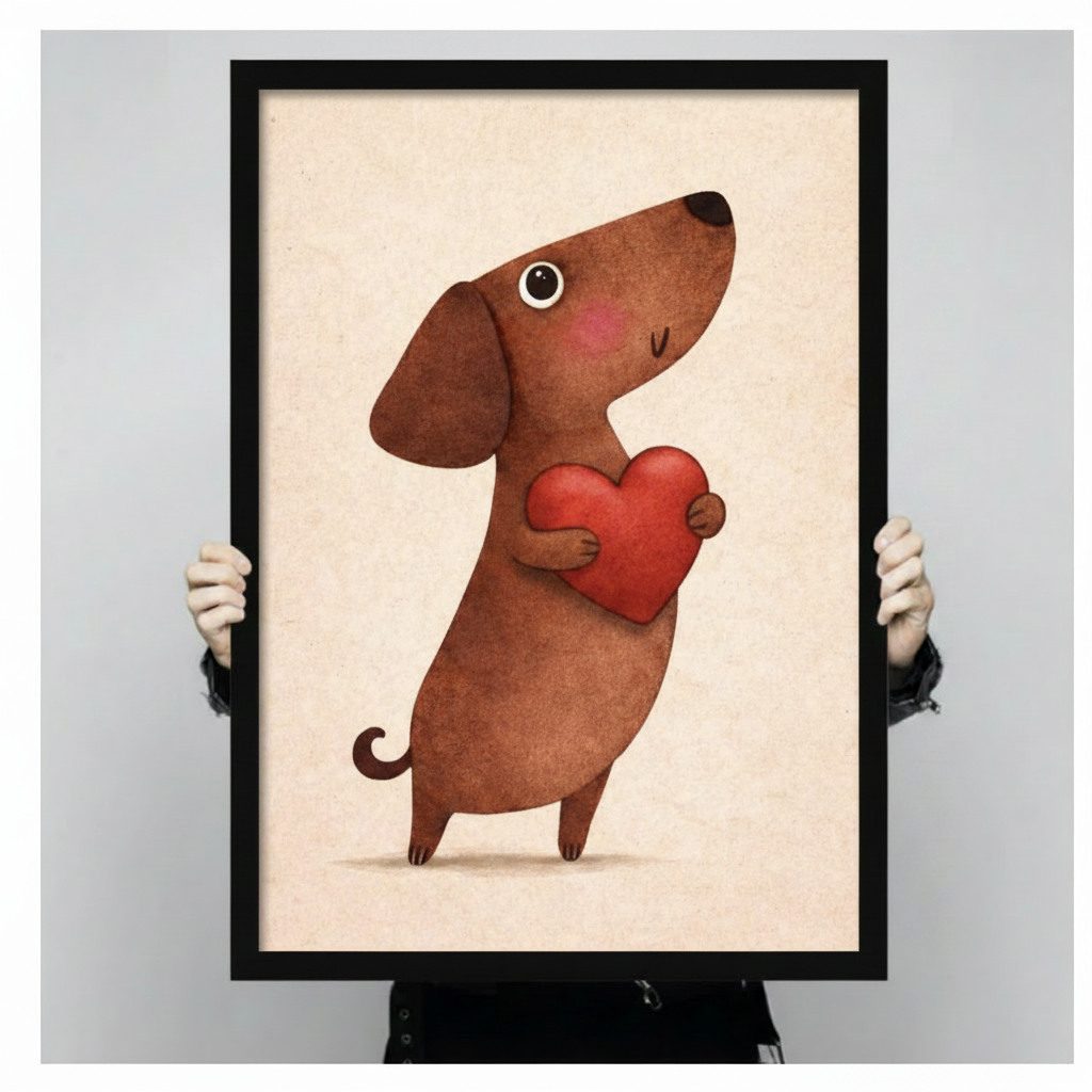 Cute Dachshund Heart Love Canvas Art Wall Art