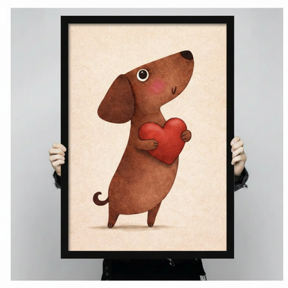 Cute Dachshund Heart Love Canvas Art Wall Art