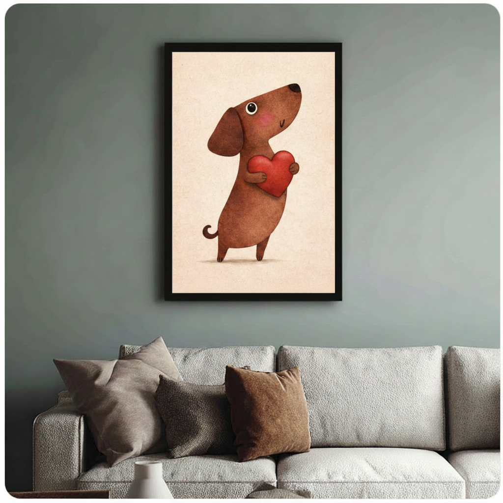 Cute Dachshund Heart Love Canvas Art Wall Art