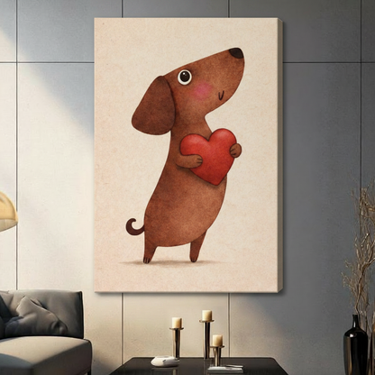 Cute Dachshund Heart Love Canvas Art Wall Art