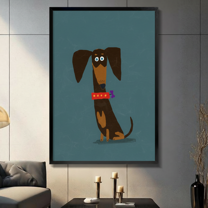 Cute Dachshund Portrait Folk Art Canvas Print