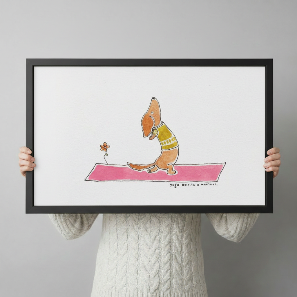 Yoga Dachshund Pink Mat Canvas Art Wall Art