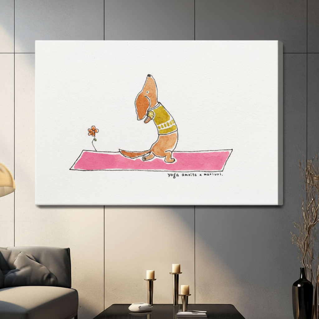 Yoga Dachshund Pink Mat Canvas Art Wall Art
