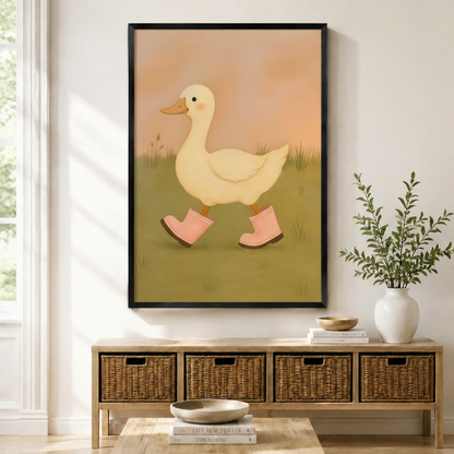 Japanese Cat Rain Woodblock Framed Canvas Art