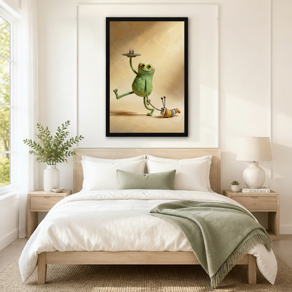 Funny Frog Waiter Whimsical Canvas Wall Art