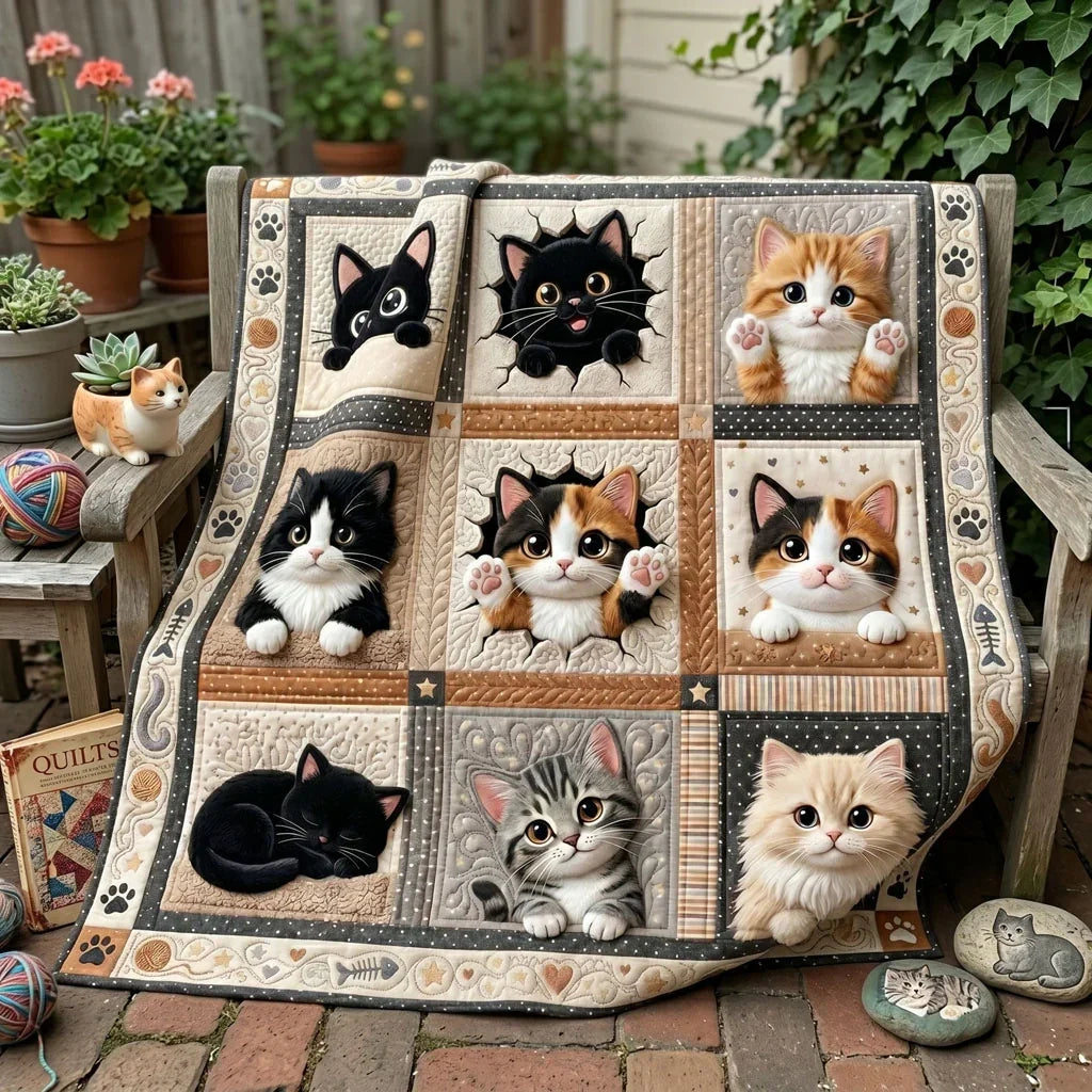 Cute Kitten Patchwork Quilt Blanket